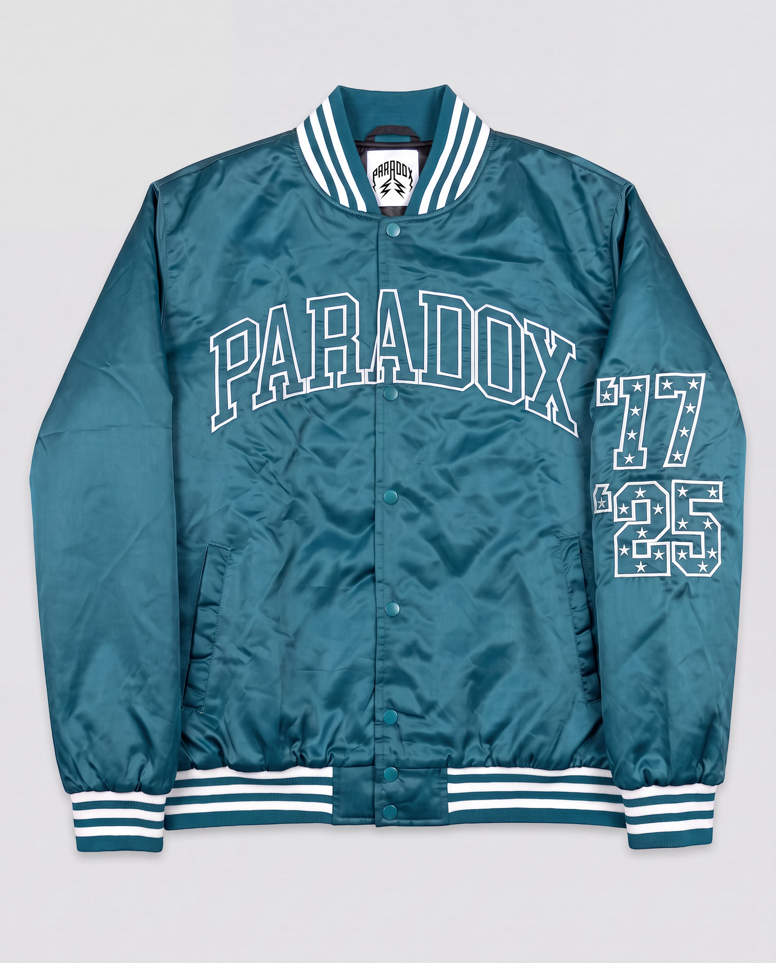 “Eagles” Satin Varsity Bomber Jacket (MIDNIGHT GREEN)