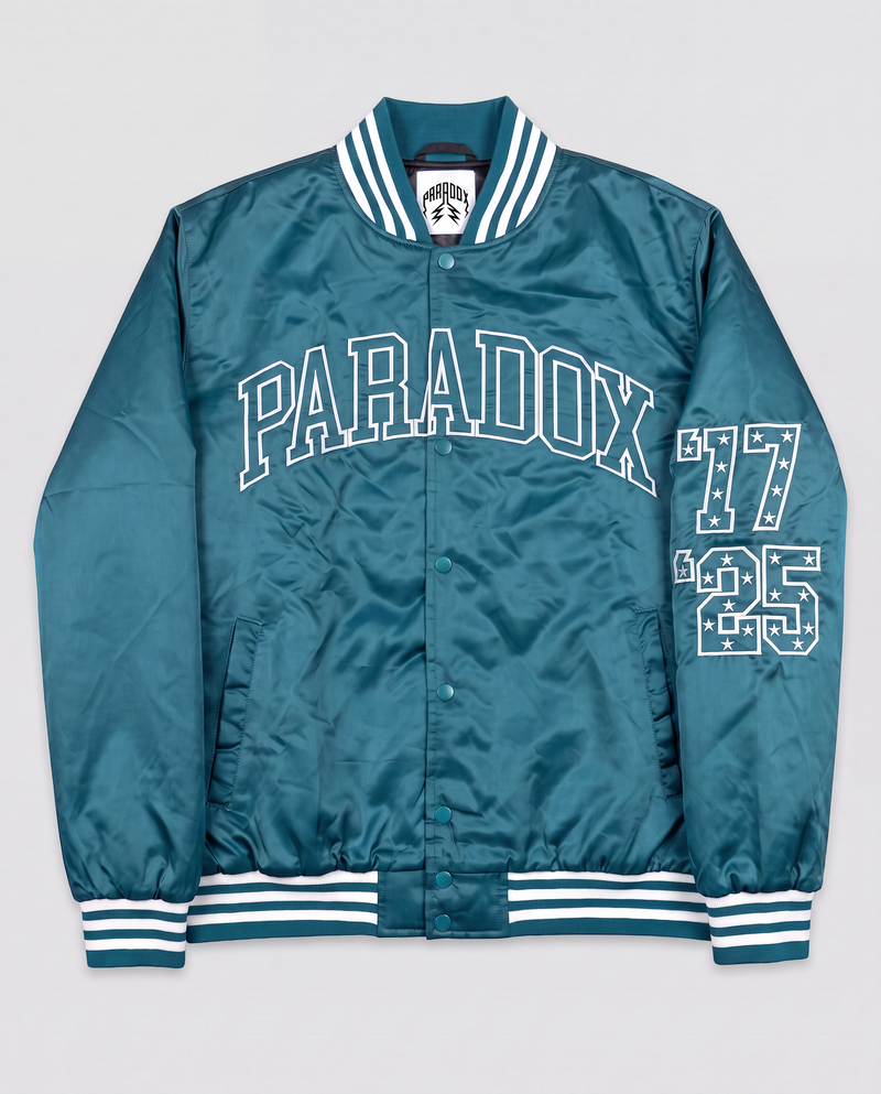 “Eagles” Satin Varsity Bomber Jacket (MIDNIGHT GREEN)