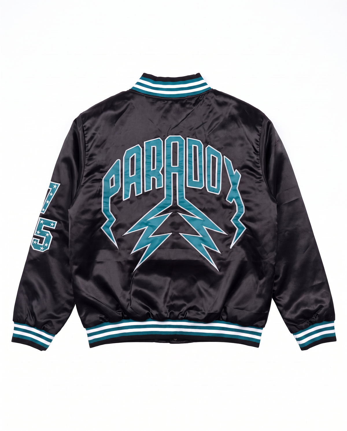 “Eagles” Satin Varsity Bomber Jacket (BLACK)