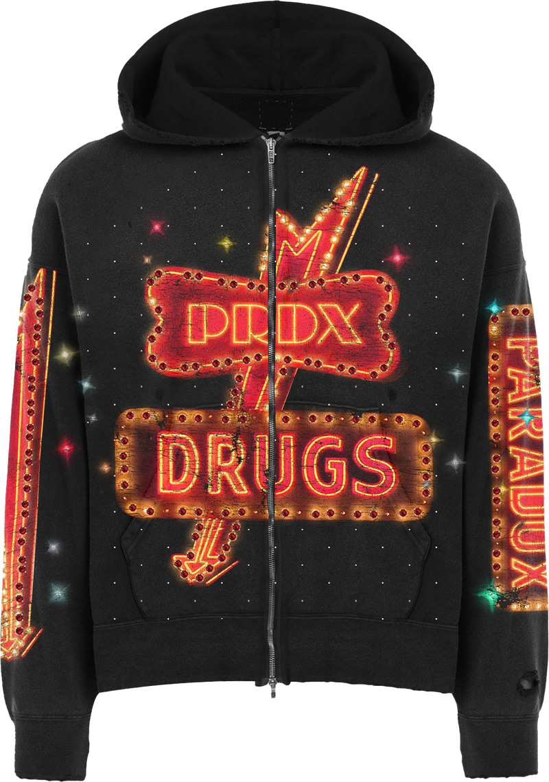 "PRDX DRUGS" - ZIP UP HOODIE (BLK/RED)
