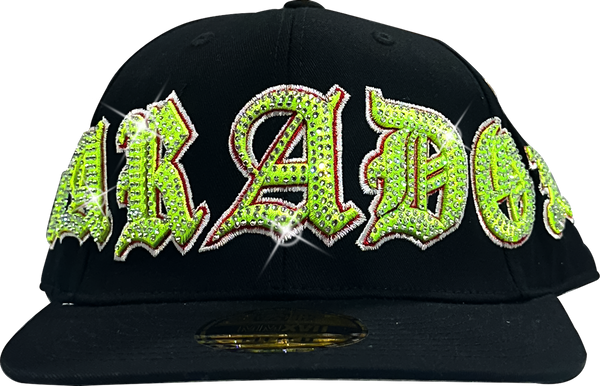 OLD VARSITY RHINESTONE FITTED HAT (BLACK/GREEN)