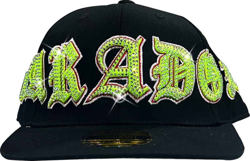 OLD VARSITY RHINESTONE FITTED HAT (BLACK/GREEN)