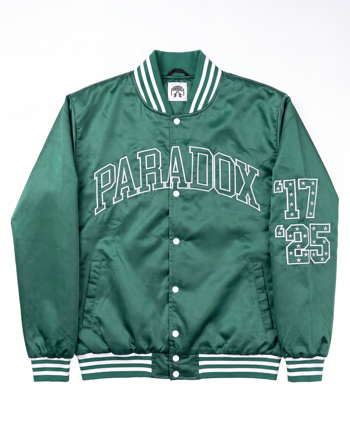 “Eagles” Satin Varsity Bomber Jacket (KELLY GREEN)