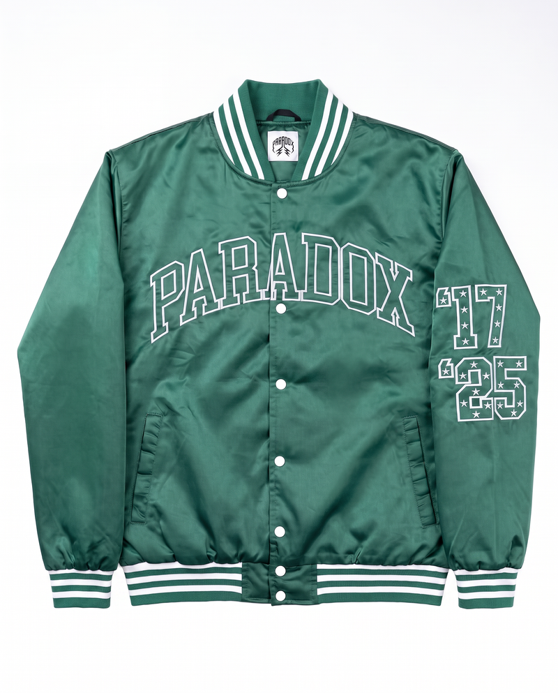 “Eagles” Satin Varsity Bomber Jacket (KELLY GREEN)