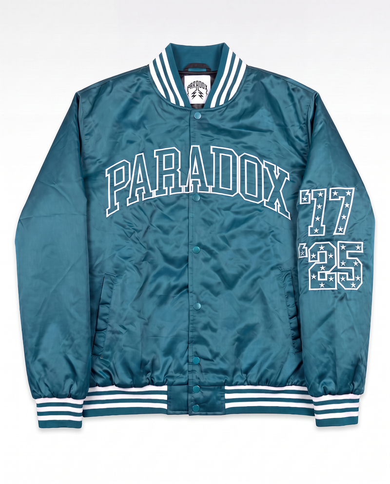 “Eagles” Satin Varsity Bomber Jacket (MIDNIGHT GREEN)