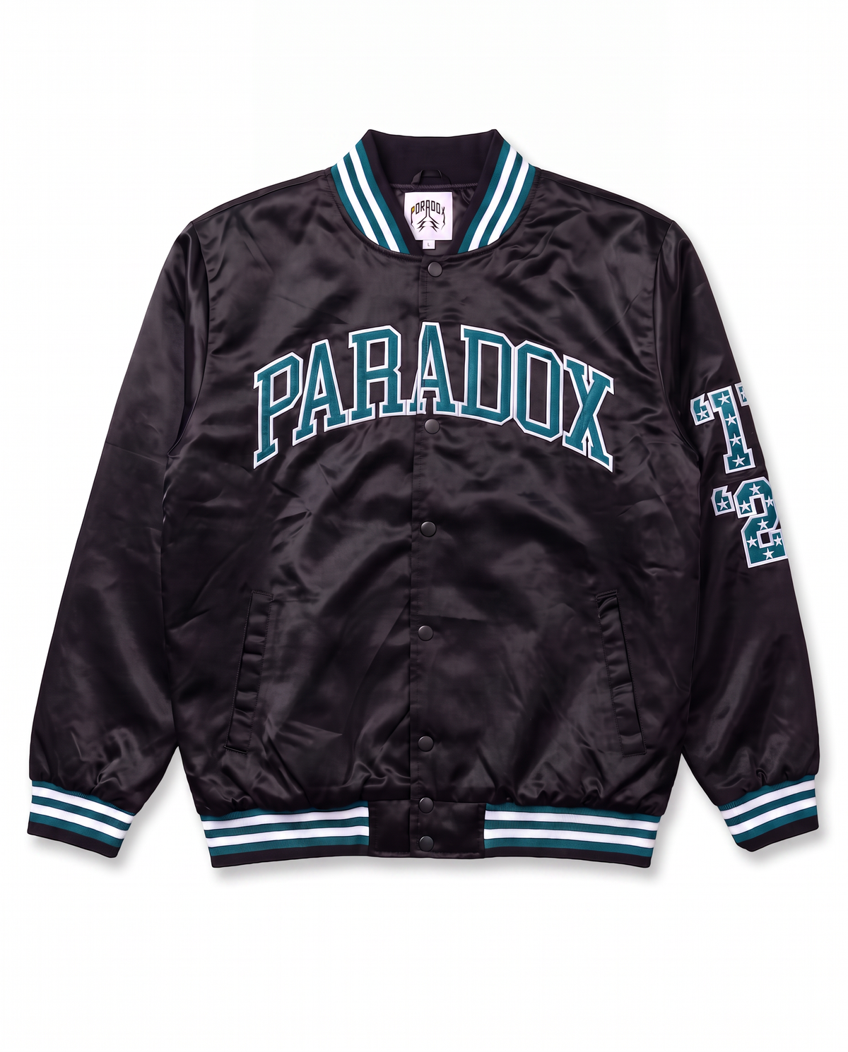“Eagles” Satin Varsity Bomber Jacket (BLACK)