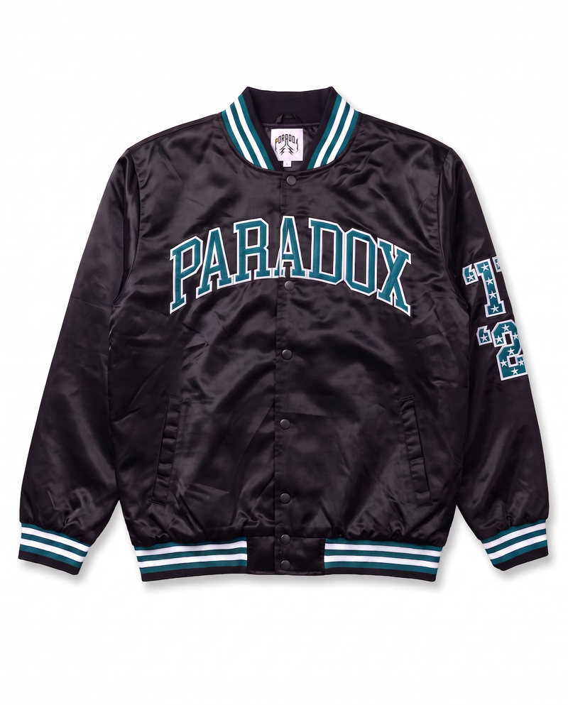 “Eagles” Satin Varsity Bomber Jacket (BLACK)
