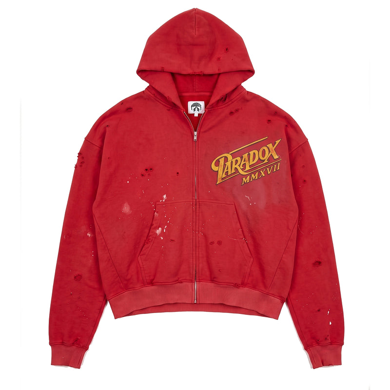 "CLASSIC SCRIPT" ZIP-UP HOODIE (RED)