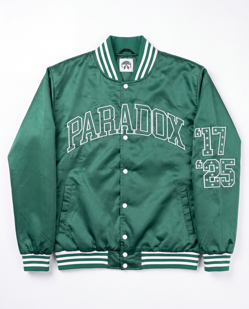 “Eagles” Satin Varsity Bomber Jacket (KELLY GREEN)