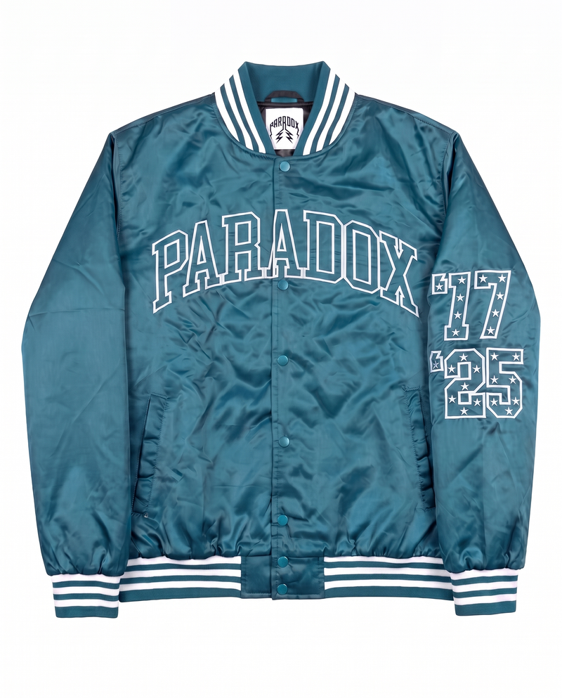 “Eagles” Satin Varsity Bomber Jacket (MIDNIGHT GREEN)