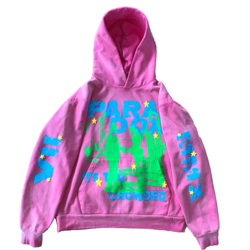 “IT’S TOO CROWDED” LIGHTNING ARC LOGO PULL-OVER HOODIE (PINK)