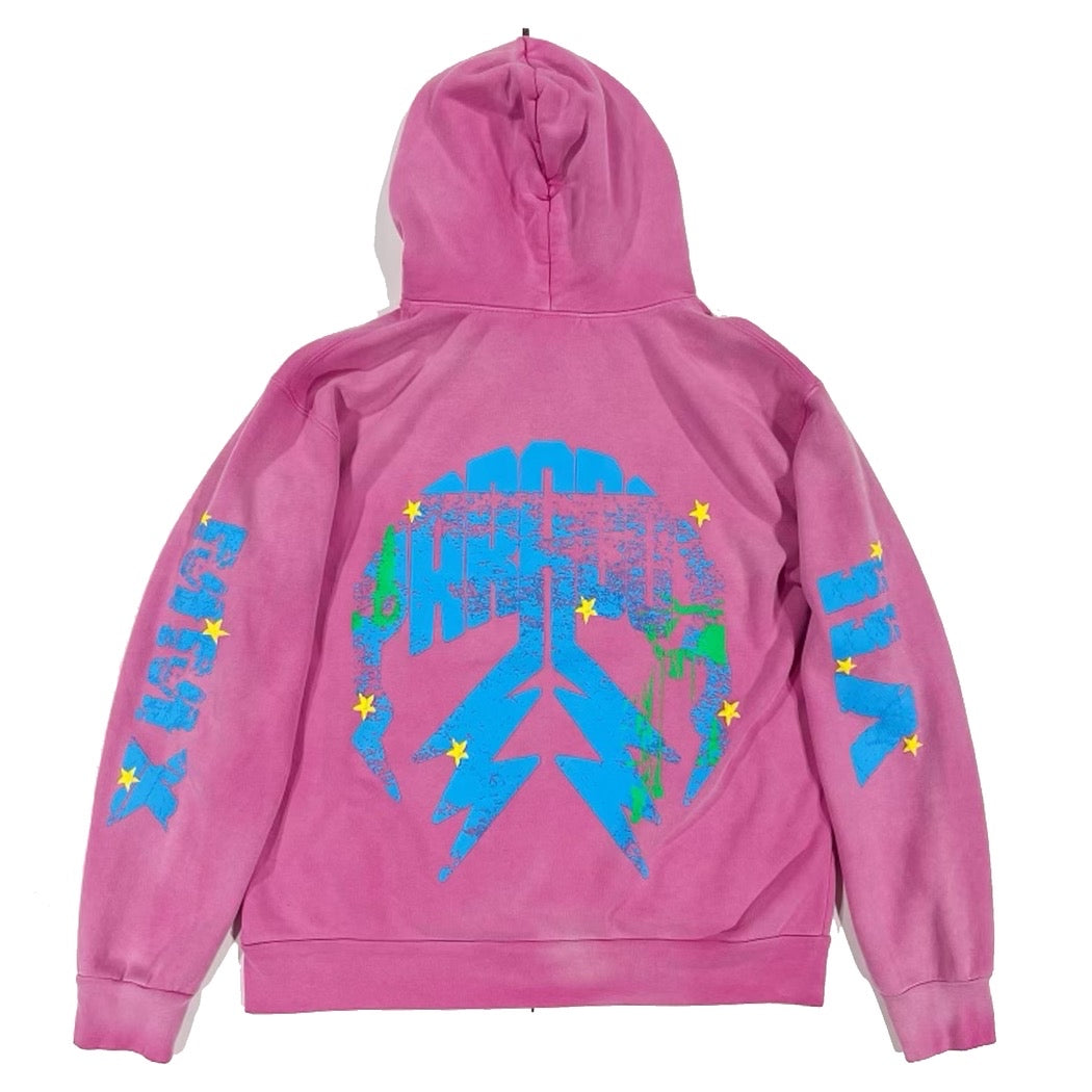 “IT’S TOO CROWDED” LIGHTNING ARC LOGO PULL-OVER HOODIE (PINK)