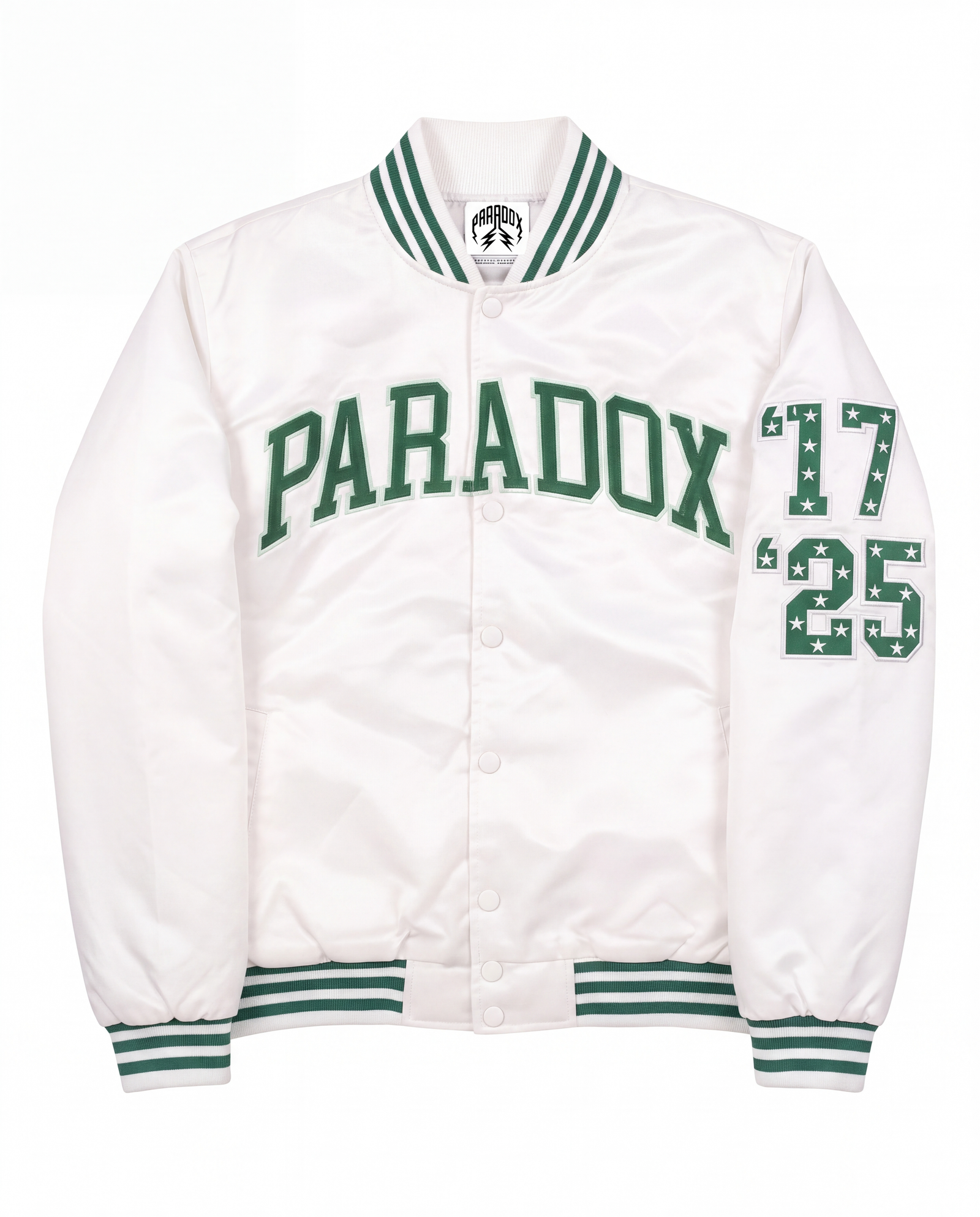 “Eagles” Satin Varsity Bomber Jacket (WHITE)