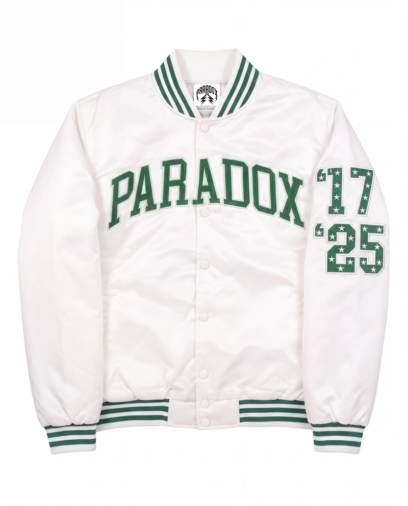 “Eagles” Satin Varsity Bomber Jacket (WHITE)