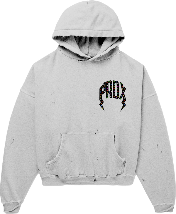 "Multi-colored Gem" Distressed Pull-Over Hoodie