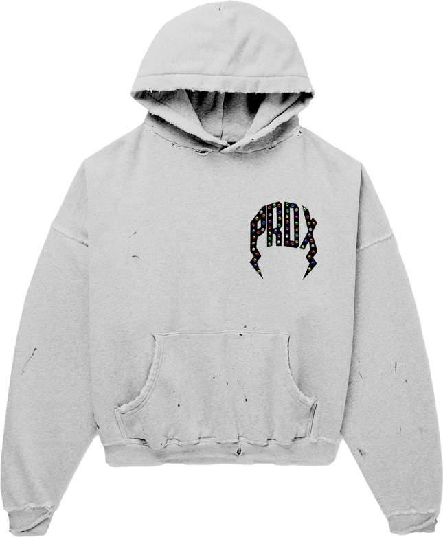 "Multi-colored Gem" Distressed Pull-Over Hoodie