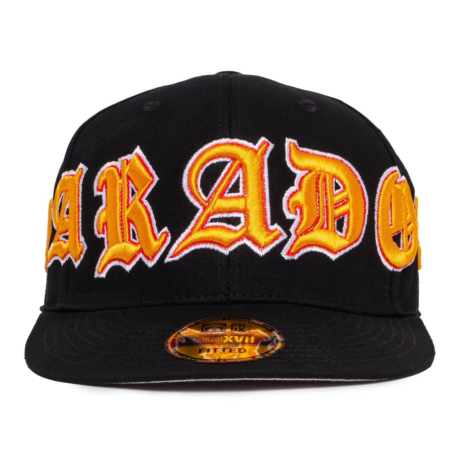 "OLD VARSITY" FITTED HAT (BLACK/ORANGE)