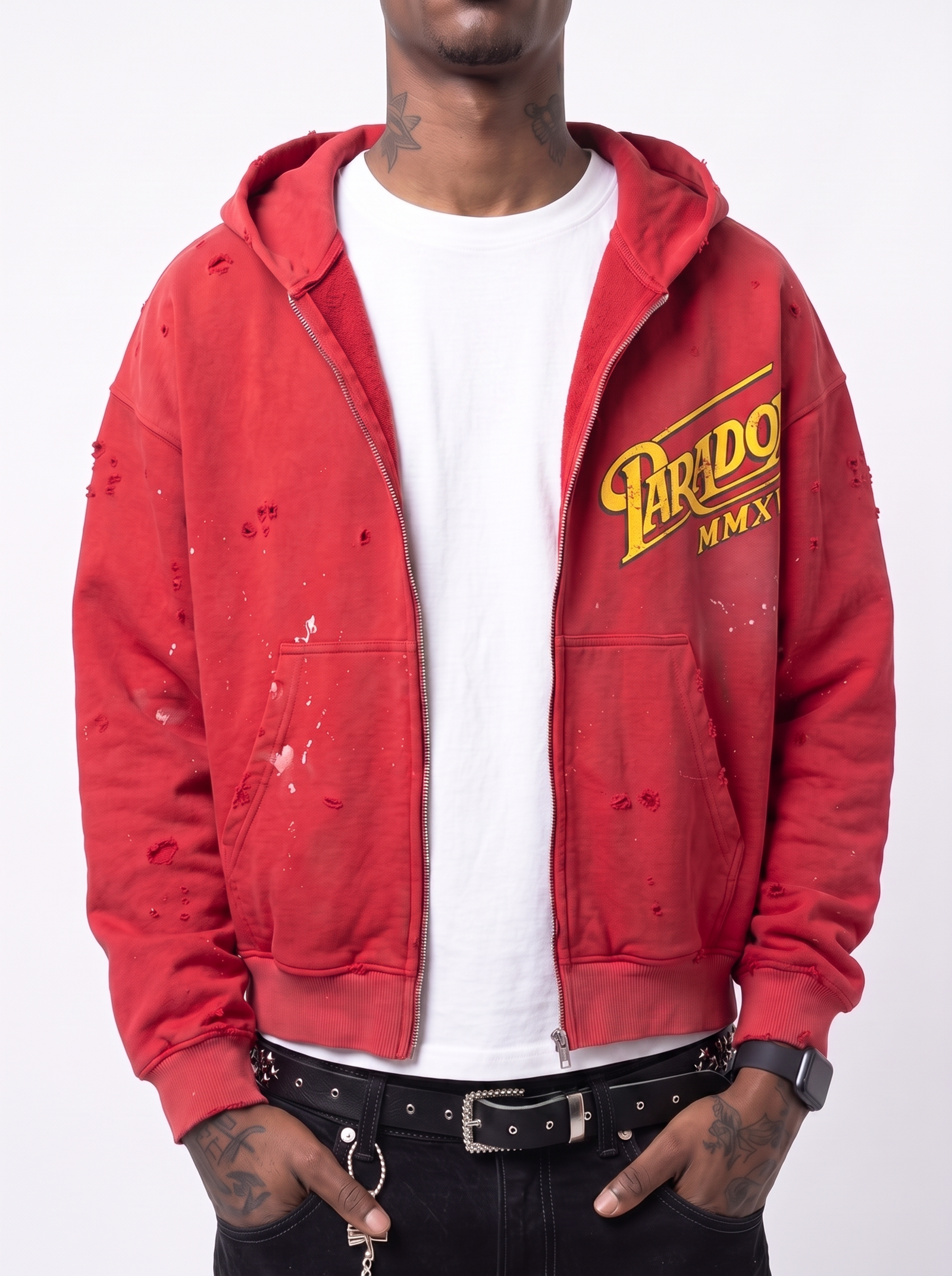 "CLASSIC SCRIPT" ZIP-UP HOODIE (RED)