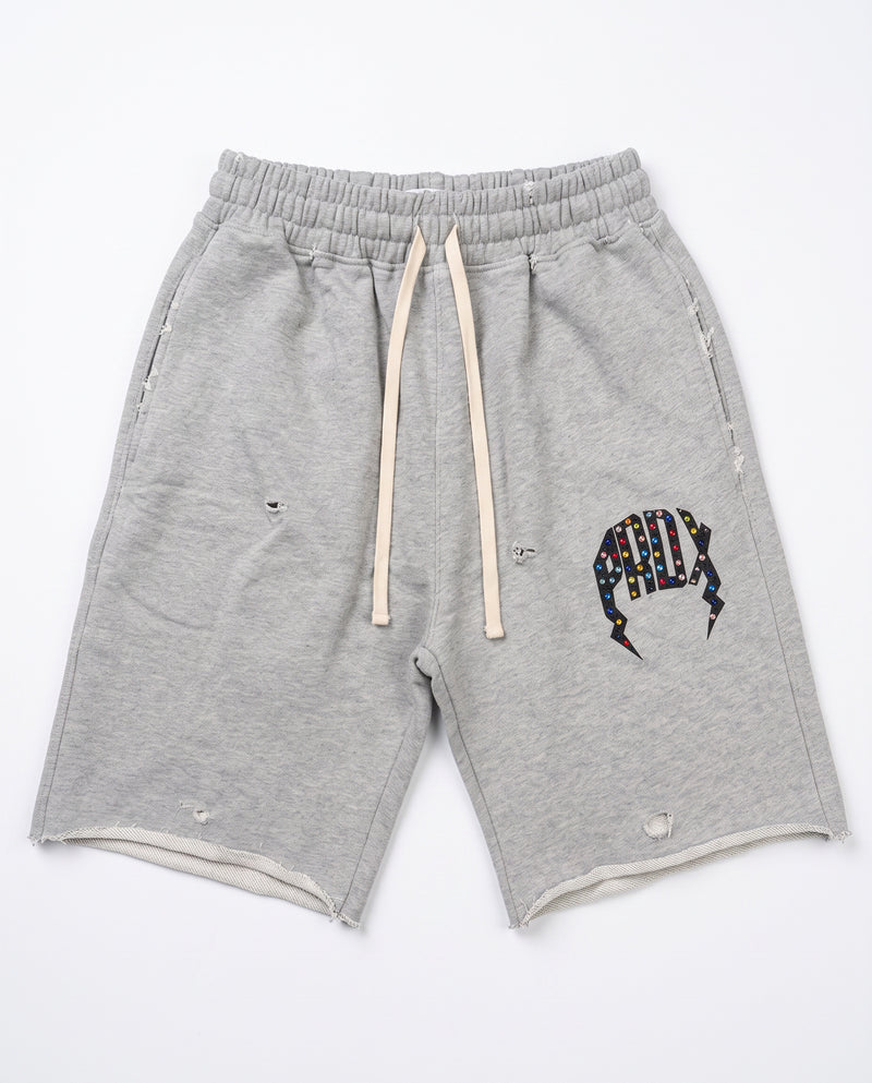 "Multi-colored Gem" Distressed Sweatshorts