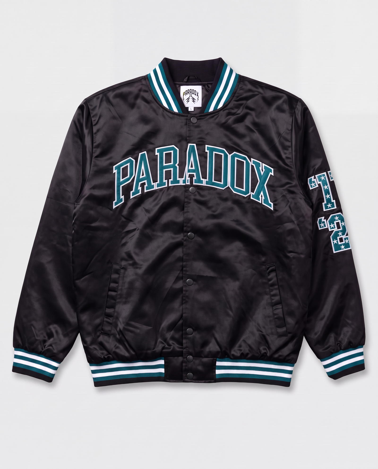 “Eagles” Satin Varsity Bomber Jacket (BLACK)