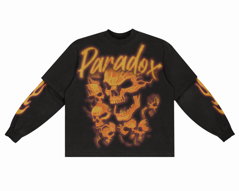 “FLAMING SKULLS” THERMAL TEE (BLACK/ORANGE)