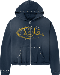 "PARADOX" ARABIC ZIP-UP HOODIE (NAVY/YELLOW)