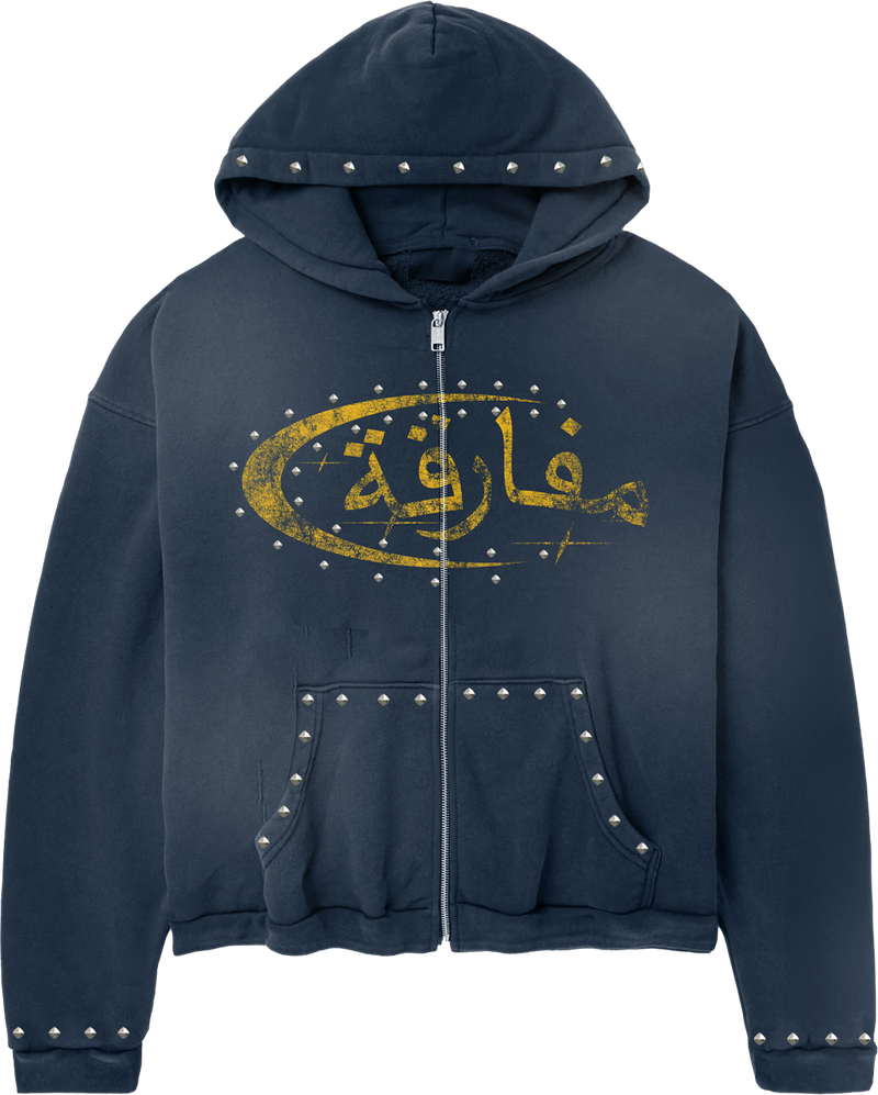 "PARADOX" ARABIC ZIP-UP HOODIE (NAVY/YELLOW)