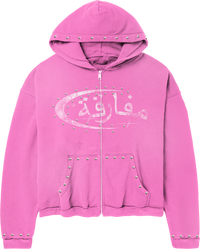 "PARADOX" ARABIC ZIP-UP HOODIE (PINK/WHITE)