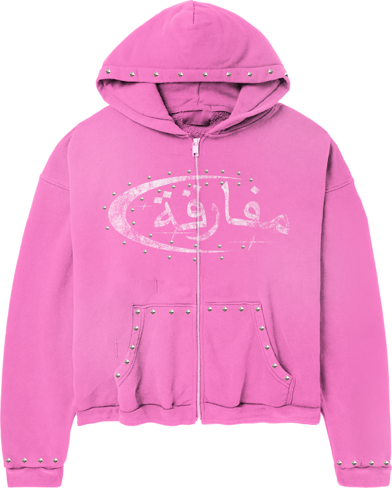 "PARADOX" ARABIC ZIP-UP HOODIE (PINK/WHITE)