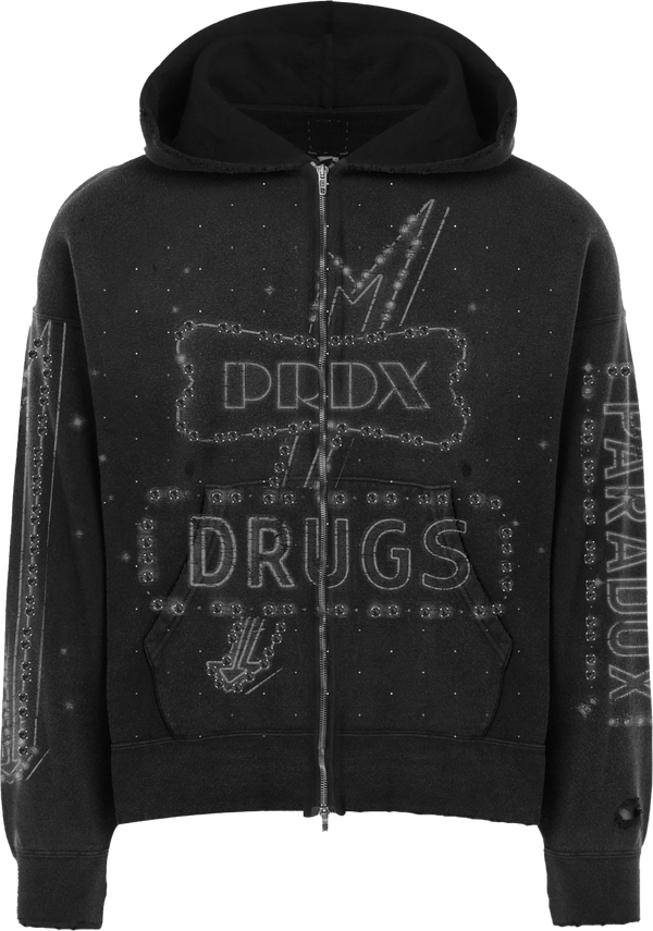 "PRDX DRUGS" - ZIP UP HOODIE (BLACK/BLACK)