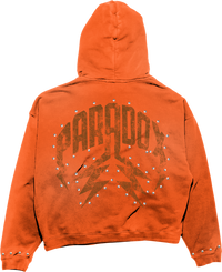"PARADOX" ARABIC ZIP-UP HOODIE (ORANGE/BLACK)