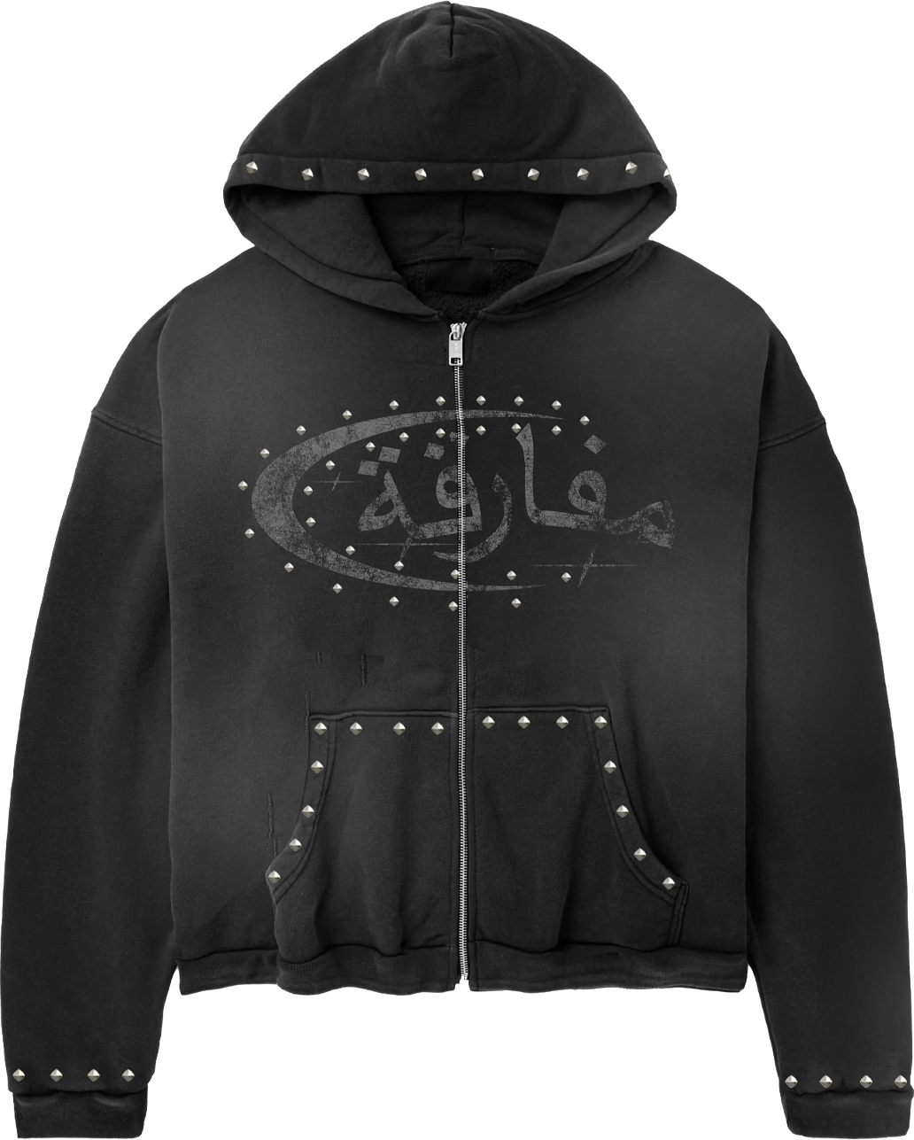 "PARADOX" ARABIC ZIP-UP HOODIE (BLACK/BLACK)