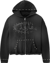 "PARADOX" ARABIC ZIP-UP HOODIE (BLACK/BLACK)