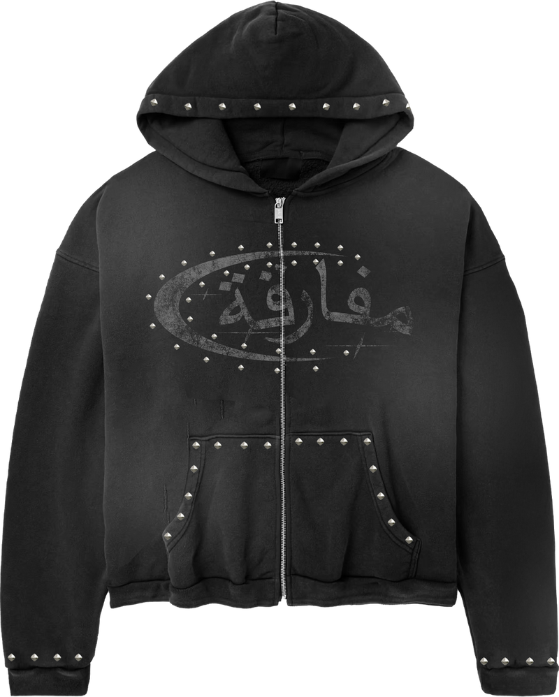 "PARADOX" ARABIC ZIP-UP HOODIE (BLACK/BLACK)