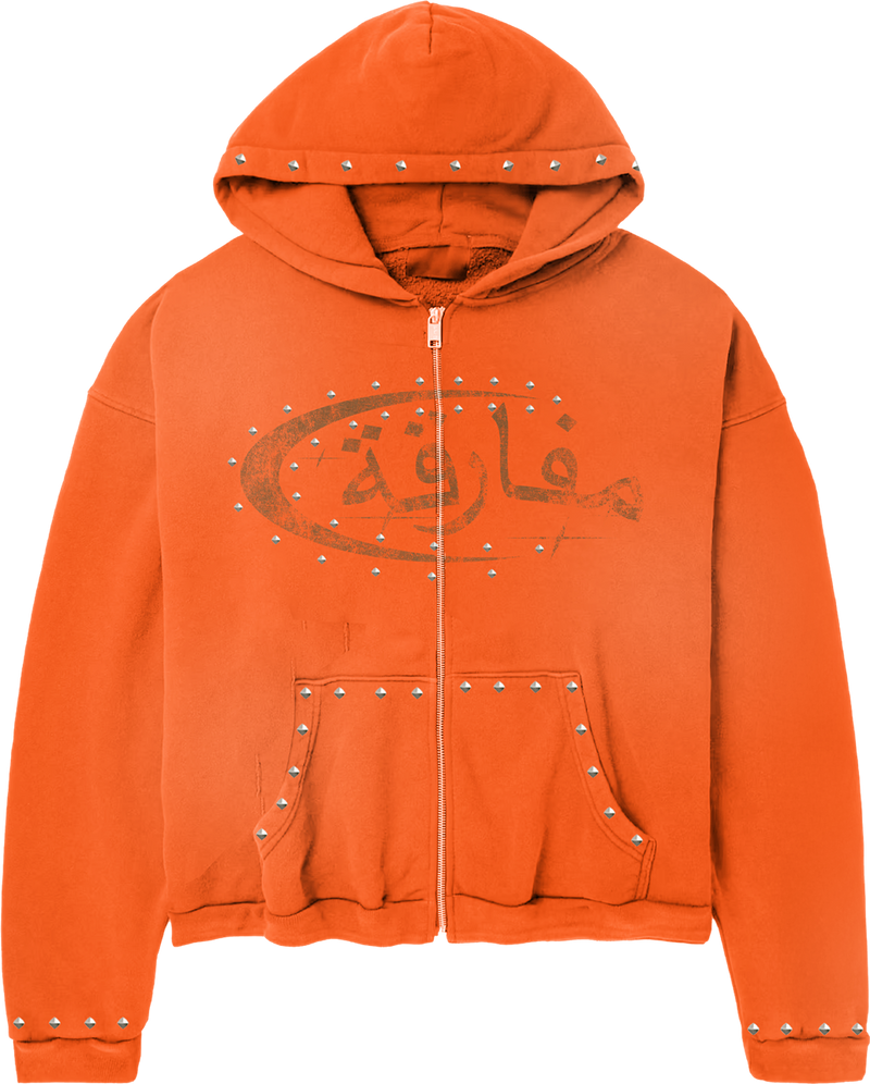 "PARADOX" ARABIC ZIP-UP HOODIE (ORANGE/BLACK)