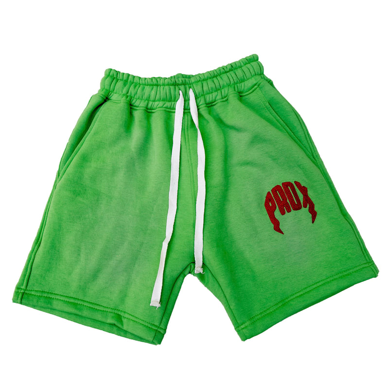 "PRDX" Lightning Arc Logo Sweatshorts (LIME GREEN/RED)