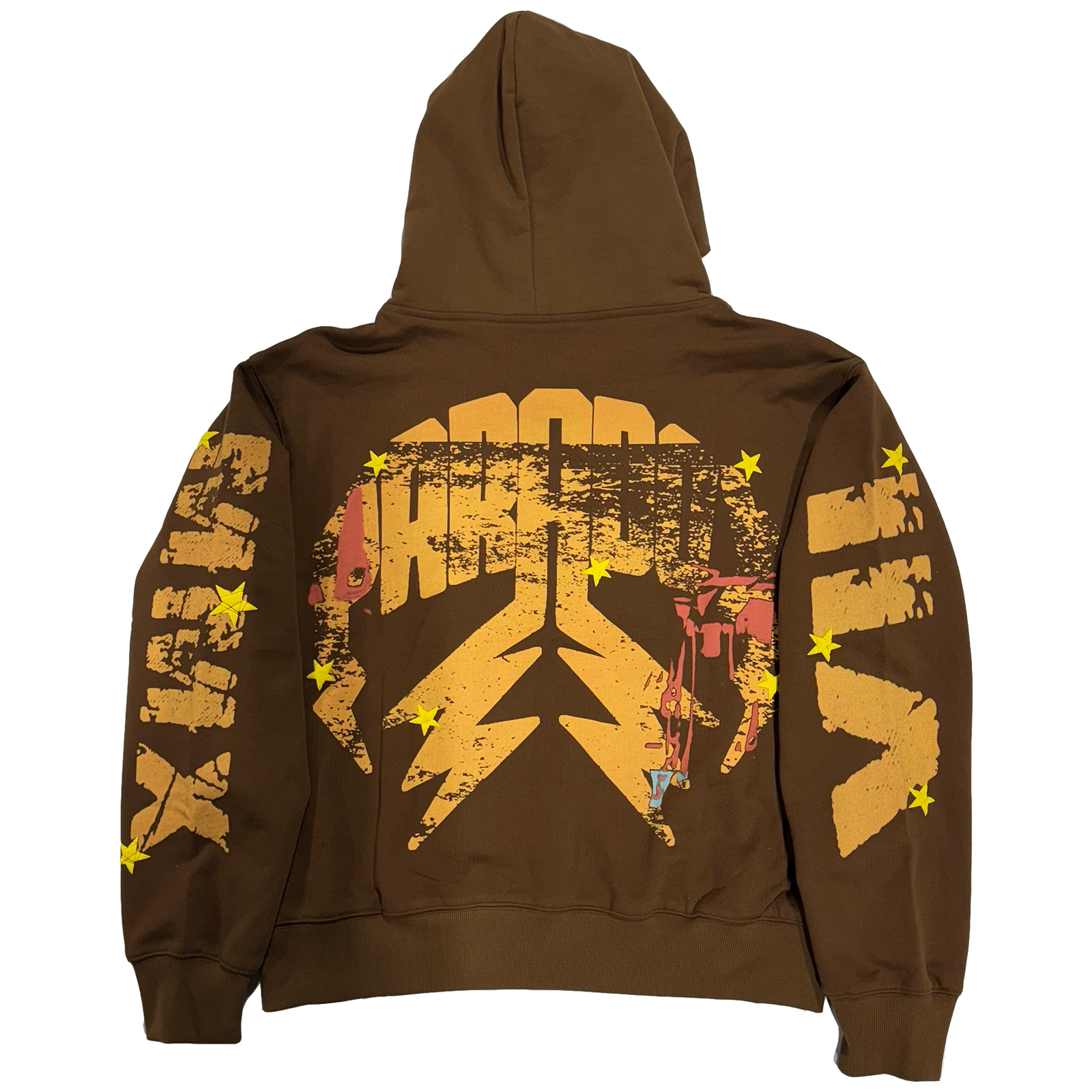 “IT’S TOO CROWDED” LIGHTNING ARC LOGO PULL-OVER HOODIE (BROWN)