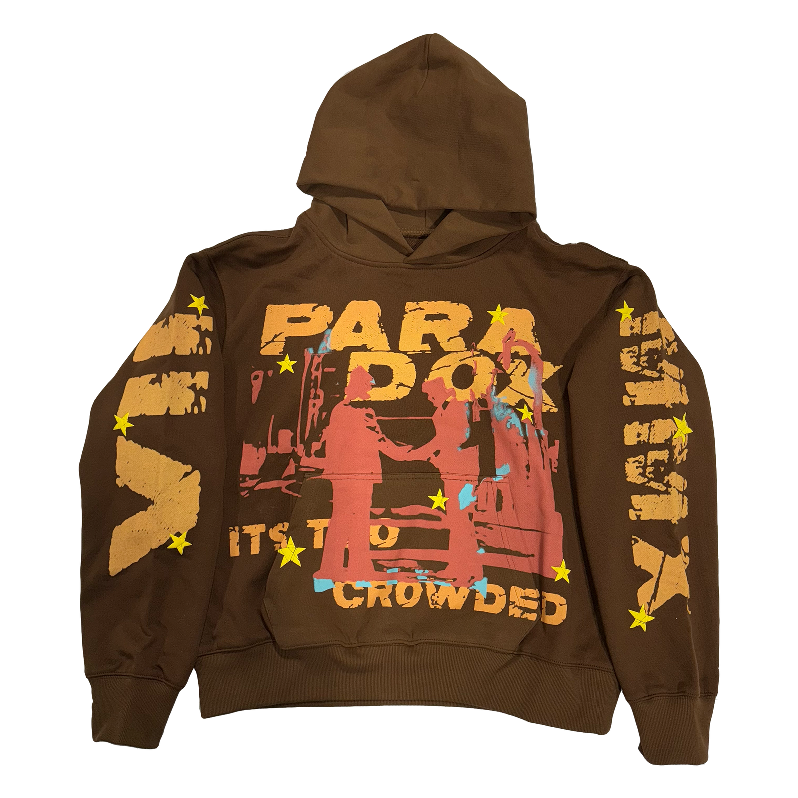 “IT’S TOO CROWDED” LIGHTNING ARC LOGO PULL-OVER HOODIE (BROWN)