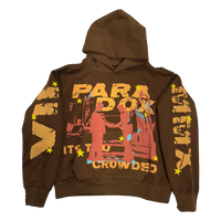 “IT’S TOO CROWDED” LIGHTNING ARC LOGO PULL-OVER HOODIE (BROWN)