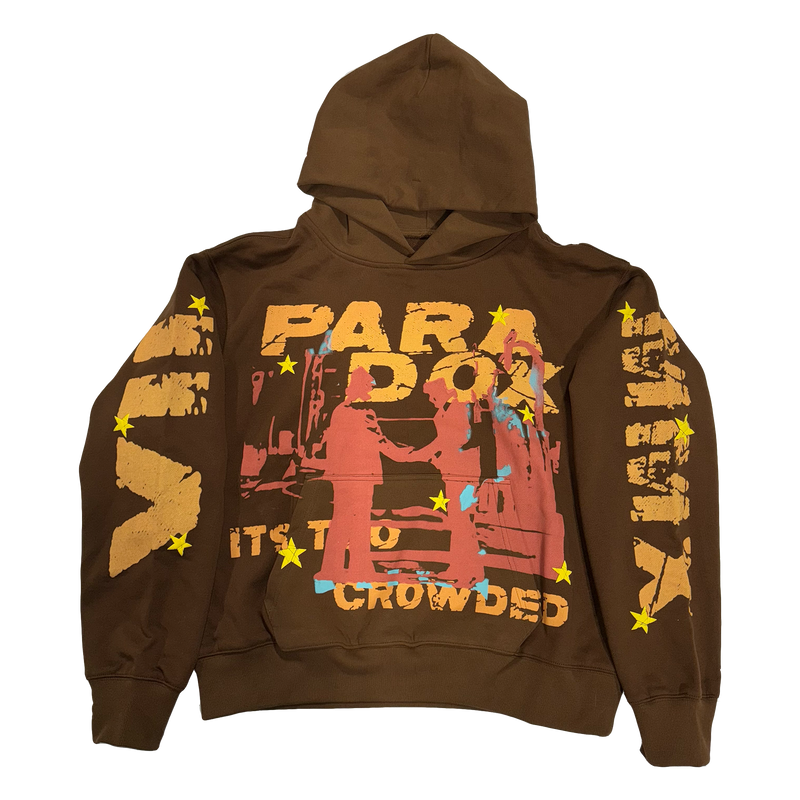 “IT’S TOO CROWDED” LIGHTNING ARC LOGO PULL-OVER HOODIE (BROWN)