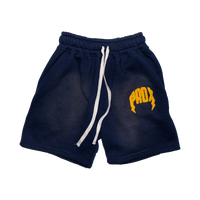 "PRDX" Lightning Arc Logo Sweatshorts (NAVY/YELLOW)