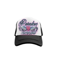 "PARADOX OF LOVE" TRUCKER HAT (BLACK/WHITE)
