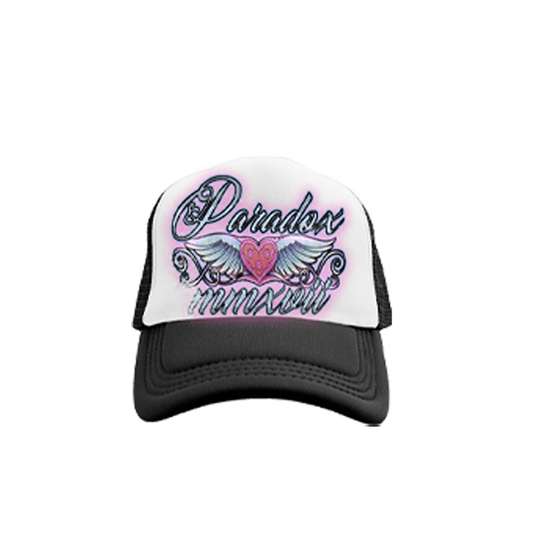 "PARADOX OF LOVE" TRUCKER HAT (BLACK/WHITE)