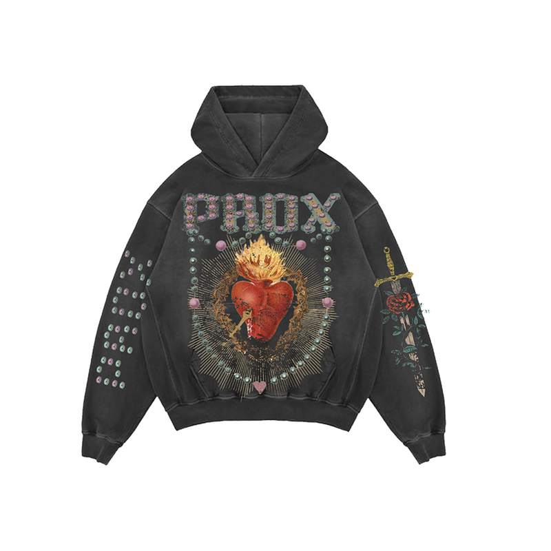 "PIERCED HEART" PULL-OVER HOODIE (BLACK)