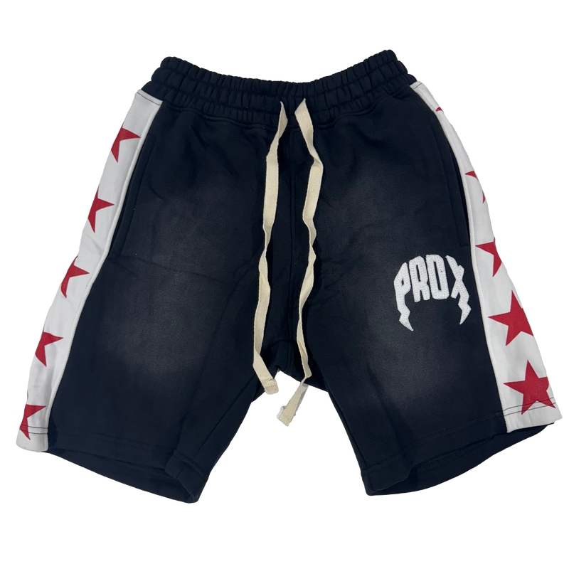 "PRDX Stars" Lightning Arc Logo Sweatshorts (BLACK/WHITE)