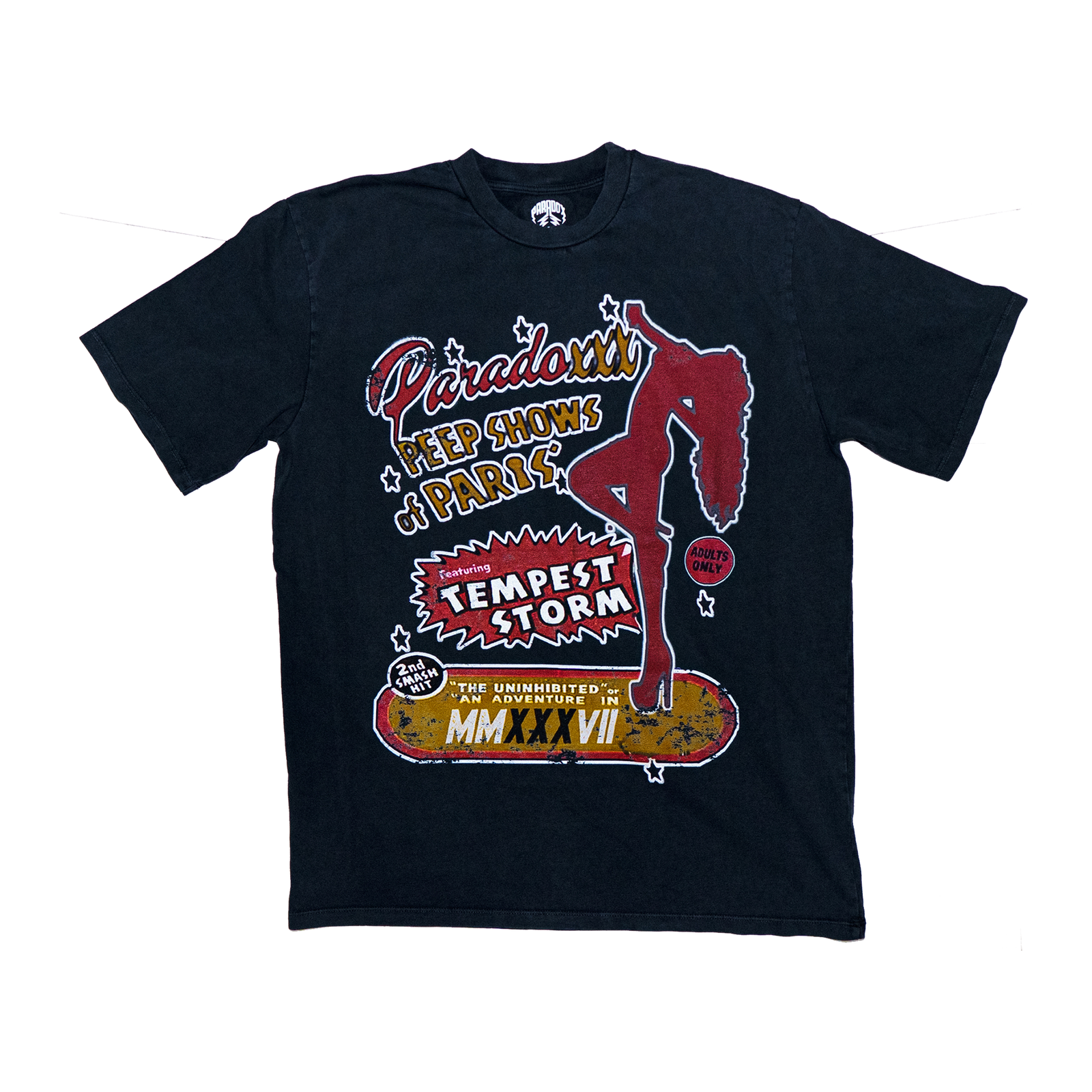 "PRDXXX PEEP SHOWS" Lightning Arc Logo Tee (VINTAGE BLACK)
