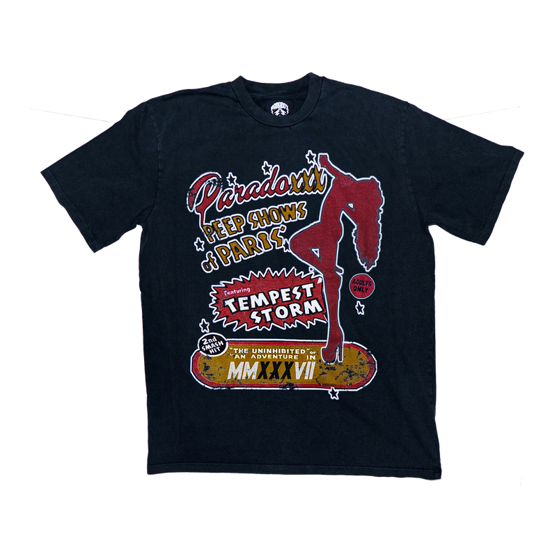 "PRDXXX PEEP SHOWS" Lightning Arc Logo Tee (VINTAGE BLACK)