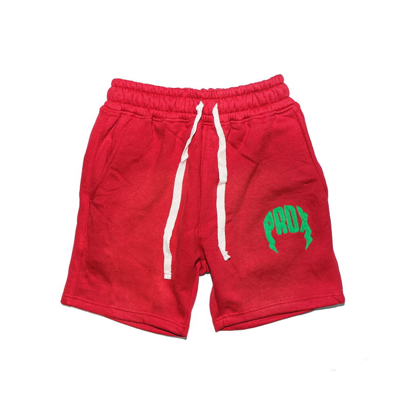 "PRDX" Lightning Arc Logo Sweatshorts (RED/GREEN)