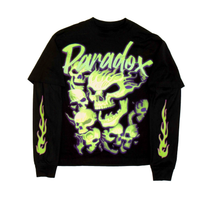“FLAMING SKULLS” THERMAL TEE (BLACK/GREEN)
