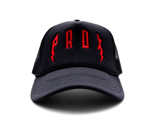 PRDX Trucker Hat (Black/Black/Red)